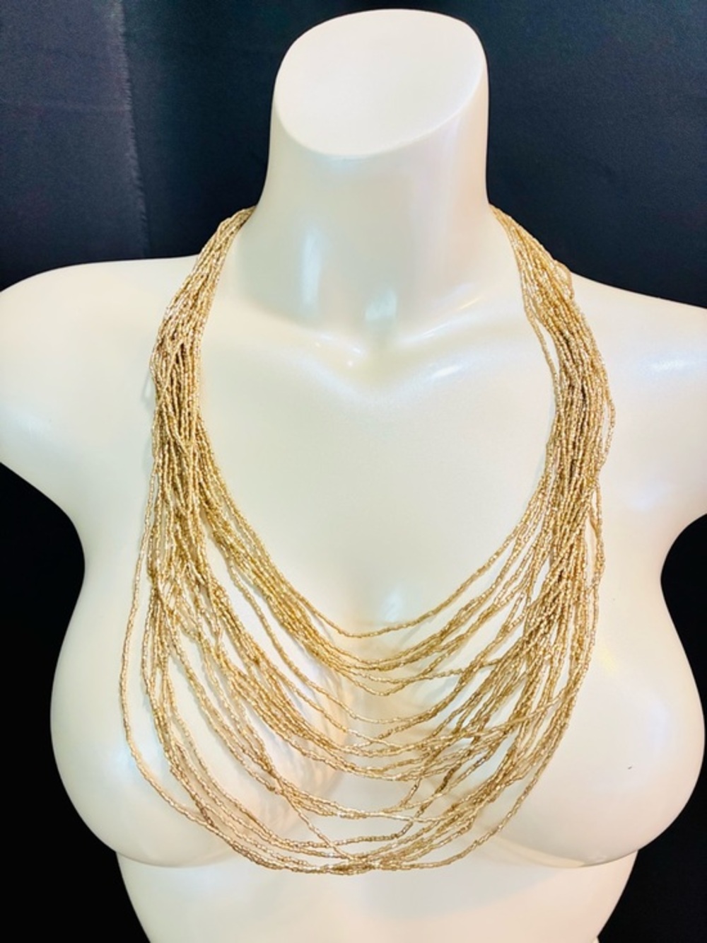 Sexy Slinky Gold Multi-Strand Beaded Statement Necklace - Women Jewelry